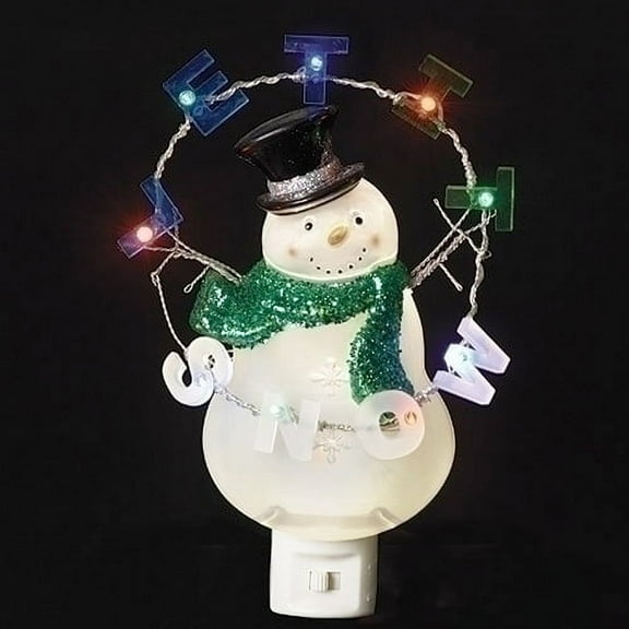 Roman 8.25In Let It Snow Snowman Night-Light, Plastic, Flashing Electric Plug-In 160005