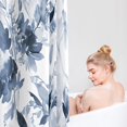 thumbnail image 3 of Navy Blue Floral Shower Curtain, Summer Watercolor Flower Shower Curtain for Bathroom, Modern Abstract Ink Decorative Fabric Shower Curtain Set with Hooks 72x72 Blue White, 3 of 6