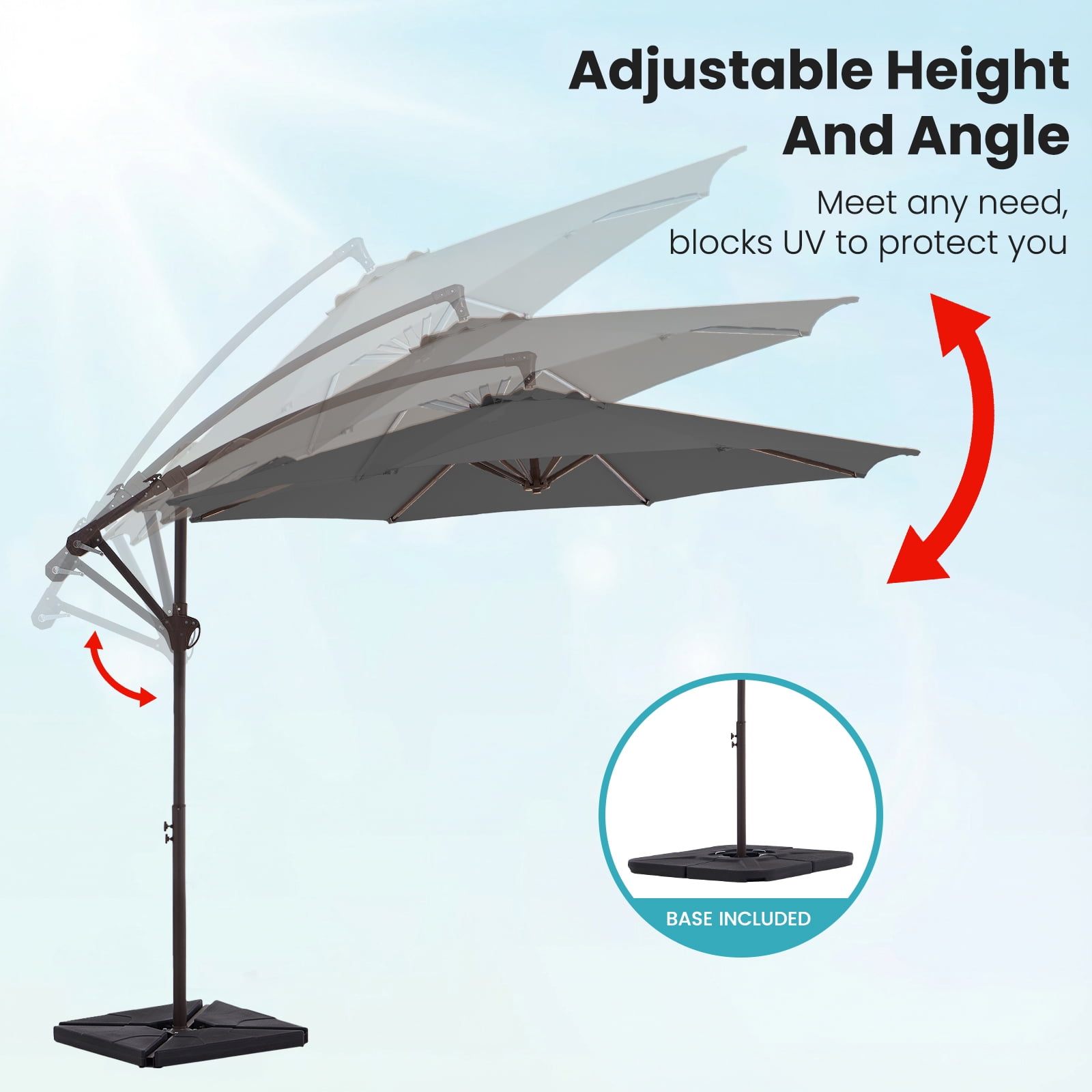 JUSTLET 10ft Heavy Duty Patio Hanging Offset Cantilever Patio Umbrella W/ Base Included, Gray