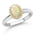 thumbnail image 2 of Gem Stone King 925 Sterling Silver and 10k Yellow Gold White Ethiopian Opal and Lab Grown Diamond Halo Engagement Ring for Women (0.64 Cttw, Gemstone, Oval Cabochon 7X5MM, Size 5), 2 of 4