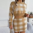 thumbnail image 5 of Annhoo Skirt Sets Women 2 Piece Knit Plaid Sweater Outfits Round Neck Long Sleeve Crop Tops and Mini Skirts Fall Outfits, 5 of 8