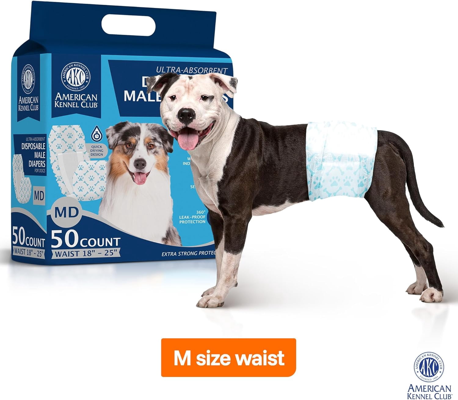 Male Dog Wrap, Disposable Diapers with Wetness Indicator, Medium, 50 Count