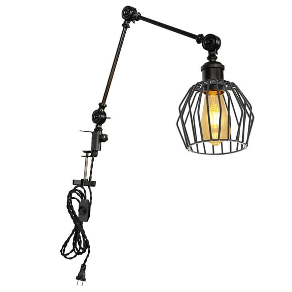 Kiven Dimmable Clip-on Desk Lamp, 1-Light Black Hollow-Carved Design Nightstand Lamp with Flexible Arm, 8.2FT Plug in Cord, Decorative Clamp Lamp for Office Home Bookshelf Bedside E26 Sokcet DZ0297