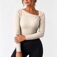 thumbnail image 5 of ClodeEU Women's Asymmetrical Twist Neck Ribbed Knit Crop Tops,Casual Slim Fit Long Sleeve Blouse ,Women's Plus L, 5 of 6