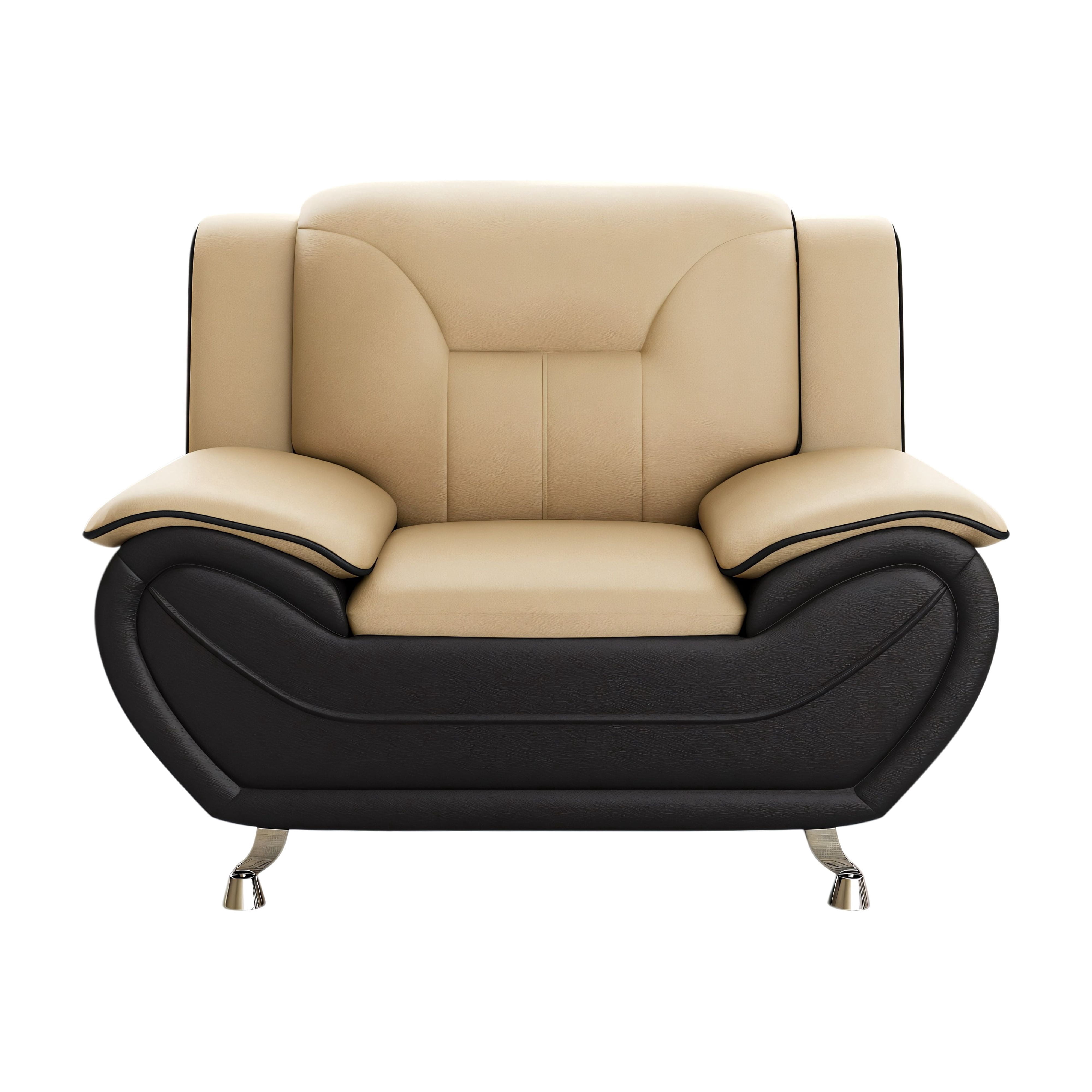 Wakefit 47"W Modern Faux Leather Armchair,Single Upholstered Sofa Couch with Stainless Steel Legs for Living Room,Camel & Black