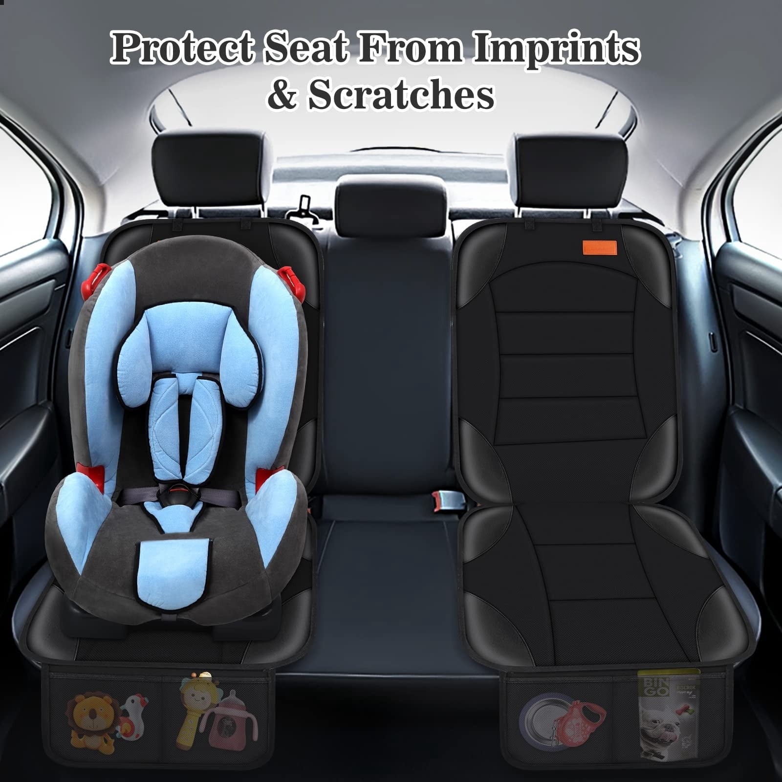 Car Seat Protector for Car Seat,Waterproof Car Seat Cover for Leather and Fabric Seats, 2 Mesh Pockets, Non-Slip Bottom,Thick Padding Cushion