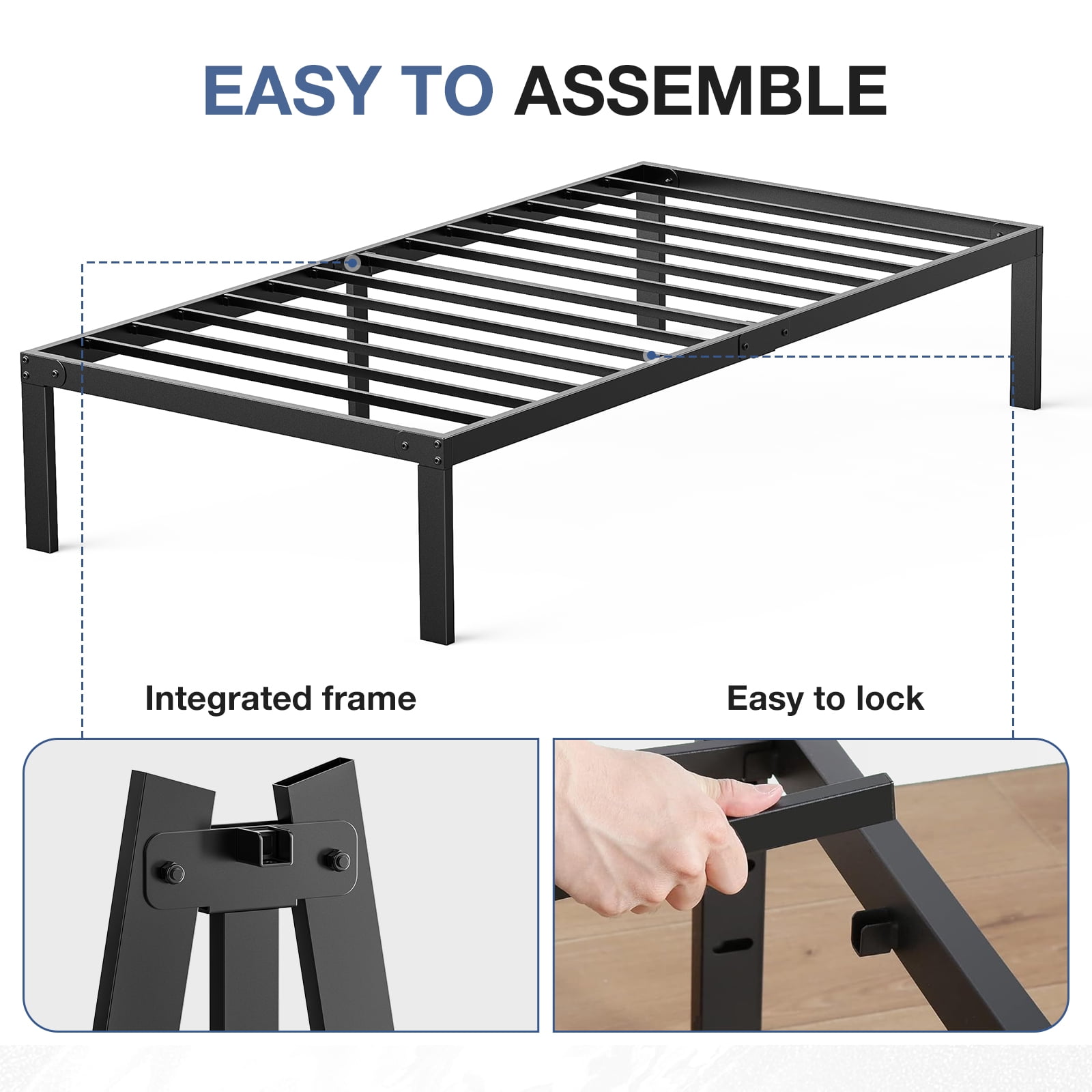 Mayoume Bed Frame Twin, Metal Platform Bedframe Heavy Duty No Box Spring Needed with High Storage Space Under Frame, 14 Inches, Sturdy Steel Slat Support