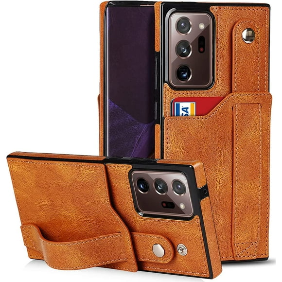 Designed for Samsung Galaxy Note 20 5G Wallet Case with Adjustable Wrist Strap Kickstand PU Leather Credit Card Holder Shockproof Hybrid Rugged Protective Cover for Women 6.7" Yellow