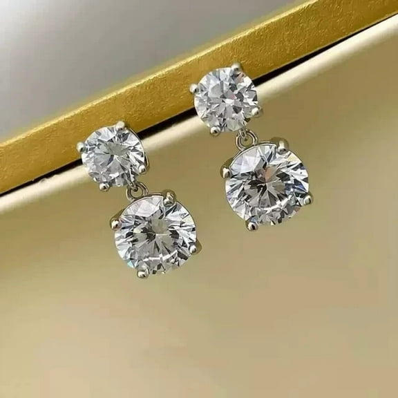 3 CT Round Cut Moissanite Women's Drop Dangle Earring 14K White Gold Plated