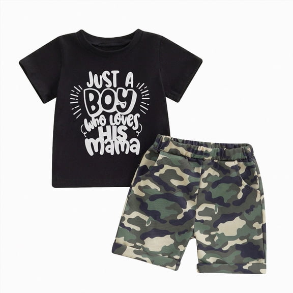 Leey-World Toddler Kids Baby Boy Summer Clothes Sets 1T 2T 3T 4T 5T Letter Print Short Sleeve Tops Camouflage Shorts Outfits (Dark Gray,5-6 Years)