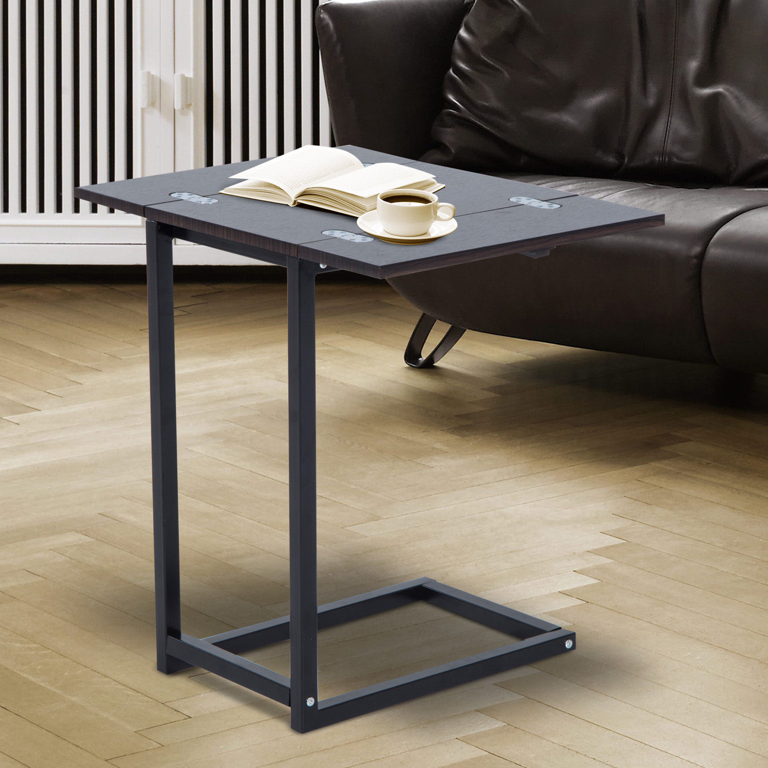HomCom 24" Rustic Industrial Extending Wing Accent End Side Table - Dark Walnut - image 2 of 7