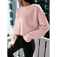 thumbnail image 5 of Women'S 2025 Fall Crew Neck Cropped Sweater Oversized Ribbed Knit Pullover Tops Pink One size, 5 of 8