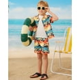 thumbnail image 6 of CARETOO Toddler Baby Boy Clothes Hawaiian Outfit Shorts Sets Printed Button Down Shirt and Shorts Summer Beach Clothes Size 12-18 Months, 6 of 18