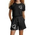 thumbnail image 2 of shoper Girls Outfits Round Neck Letter Print Cotton Short Sleeve Tops and Shorts Loose Baby Girl Outfits Stylish Girls' Summer Clothing Sets Black 130, 2 of 6