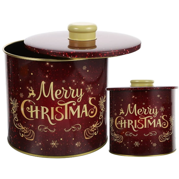 2 Pcs Christmas Candy Jar Candy Jar Xmas Candy Party Candy Tins Tinplate Jar Xmas Pattern Candy Bin Christmas Gift