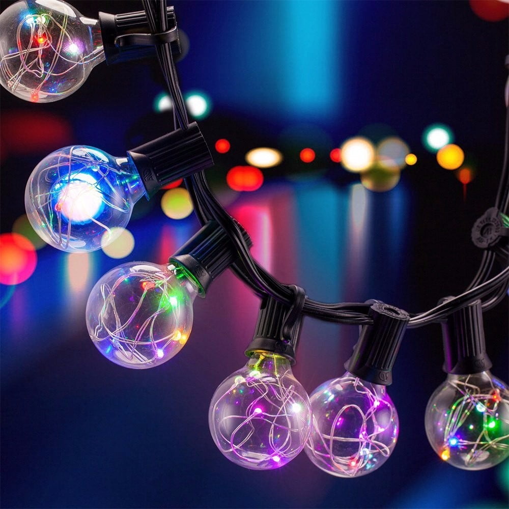 30FT Outdoor String Light with 30 Sockets RGB Color Changing Globe LED Bulbs Shatterproof for Patio Garden Yard