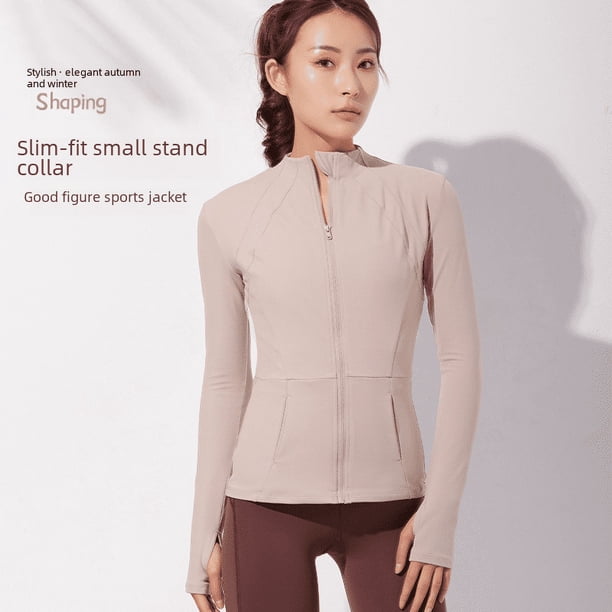Ropa de yoga de otoño e invierno para mujer, cuello vertical, cremallera, deportes, secado rápido, ajustado, ropa deportiva de manga larga, chaqueta superior, equipo, ropa de fitness