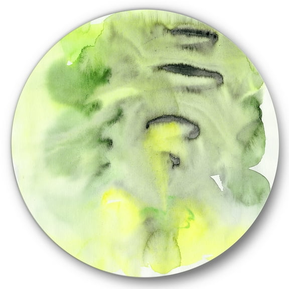 Designart 'Abstract Pond of Yellow and Green' Modern Circle Metal Wall Art 36x36 - Disc of 36
