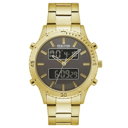 - Kenneth Cole Reaction Men's Gold Case Gunmetal Dial Gold Bracelet Watch