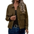 thumbnail image 2 of MaFYtyTPR Women's Fashion Jacket Casual Solid Color Long Sleeve Lapel Coat Button Pockets Versatile Jackets Brown S, 2 of 5