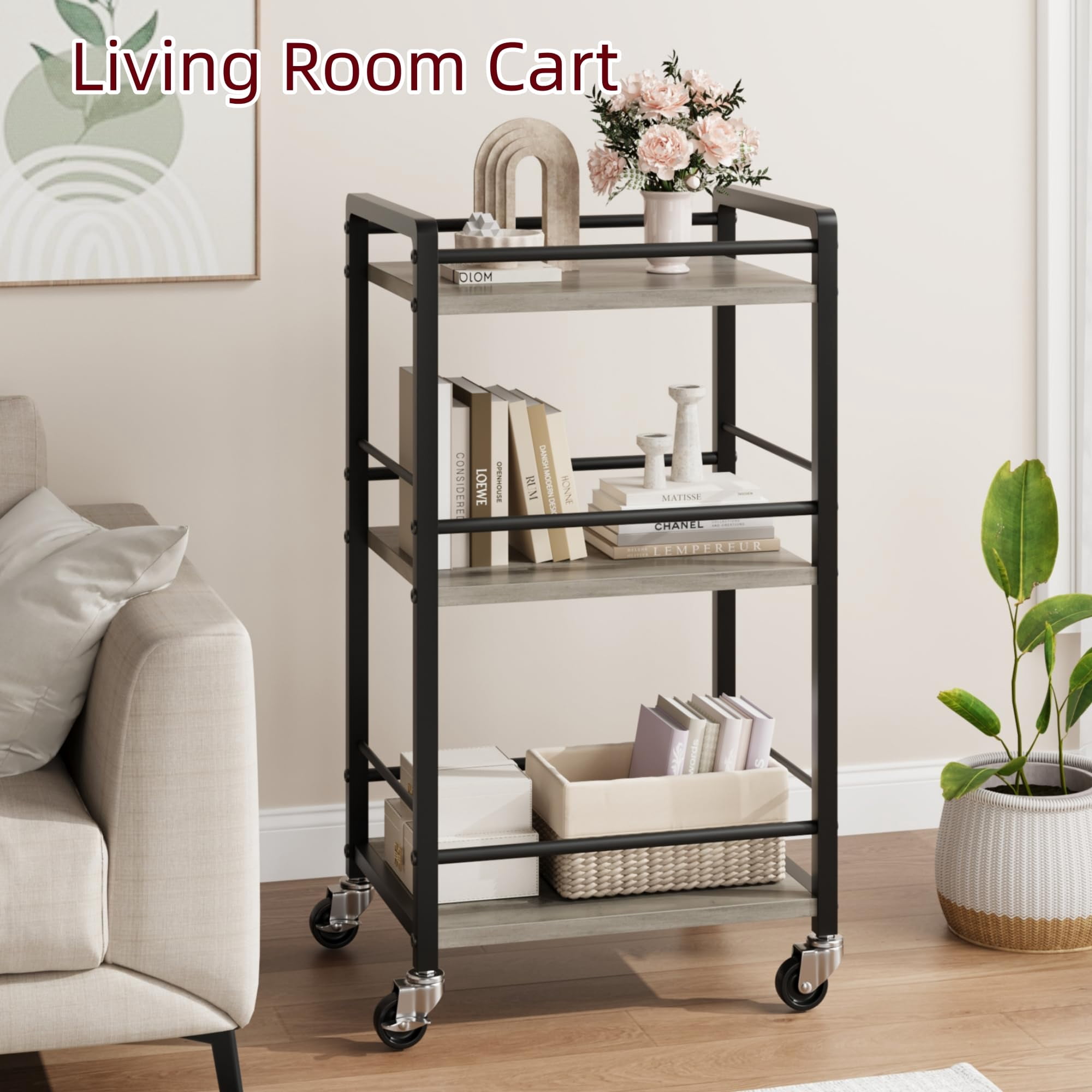 3 Tier Bar Cart for Home,Home Bar Serving Carts,Rolling Mini Liquor Bar for Wine Beverage Dinner Party,Utility Kitchen Storage Island Cart on Wheels,Coffee Bar Cabinet for Kitchen Dining Living Room