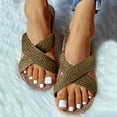 thumbnail image 4 of Tuobarr Women's Slide Sandals Fashion Women Casual Round Head Woven Flaxcomfy Sandals Flat Bottom Beach Casual Shoes Coffee US Size 4.5, 4 of 5