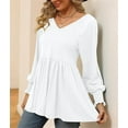 thumbnail image 3 of Temofon Womens Tunic Tops Long Sleeve 2024 Casual Puff V-Neck Pleated Flare Blouse T-Shirts with Smocked Cuffs fall clothes WHITE, 3 of 5