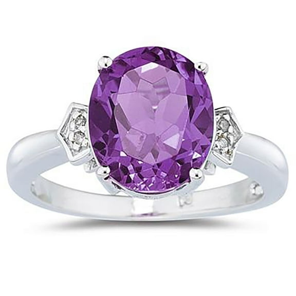 SZUL Women's Amethyst and Diamond Ring in 10k White Gold