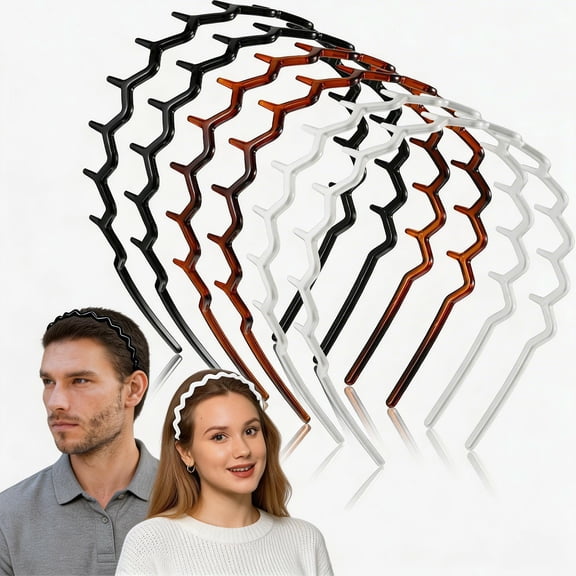 BlinkLLX 6 Pieces Zigzag Headband for Thick Curly Hair Plastic Shark Tooth Comb Zig Zag Headband Plastic Wavy Teeth Hair Hoop Accessory for Women Men Lady(Black, Brown)