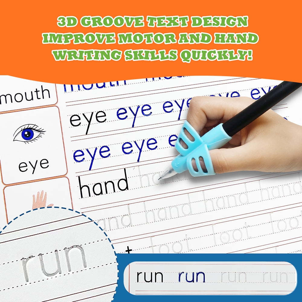 Magic Grooved Writing Practice for Kids Ages 3–8, Reusable Handwriting Workbooks with Deep Tracing Grooves – Letters, Numbers, Math & Drawing – Disappearing Ink Pens & Grips – Great Gifts for Kids