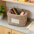 thumbnail image 4 of Soft Checkered Fabric Storage Basket - Padded Desktop Organizer for Cosmetics/Jewelry/Ends, Decorative Miscellaneous Bin with Reinforced Handles - Ideal for Bedroom/Bathroom/Vanity, 5*4in, Brown, 4 of 8