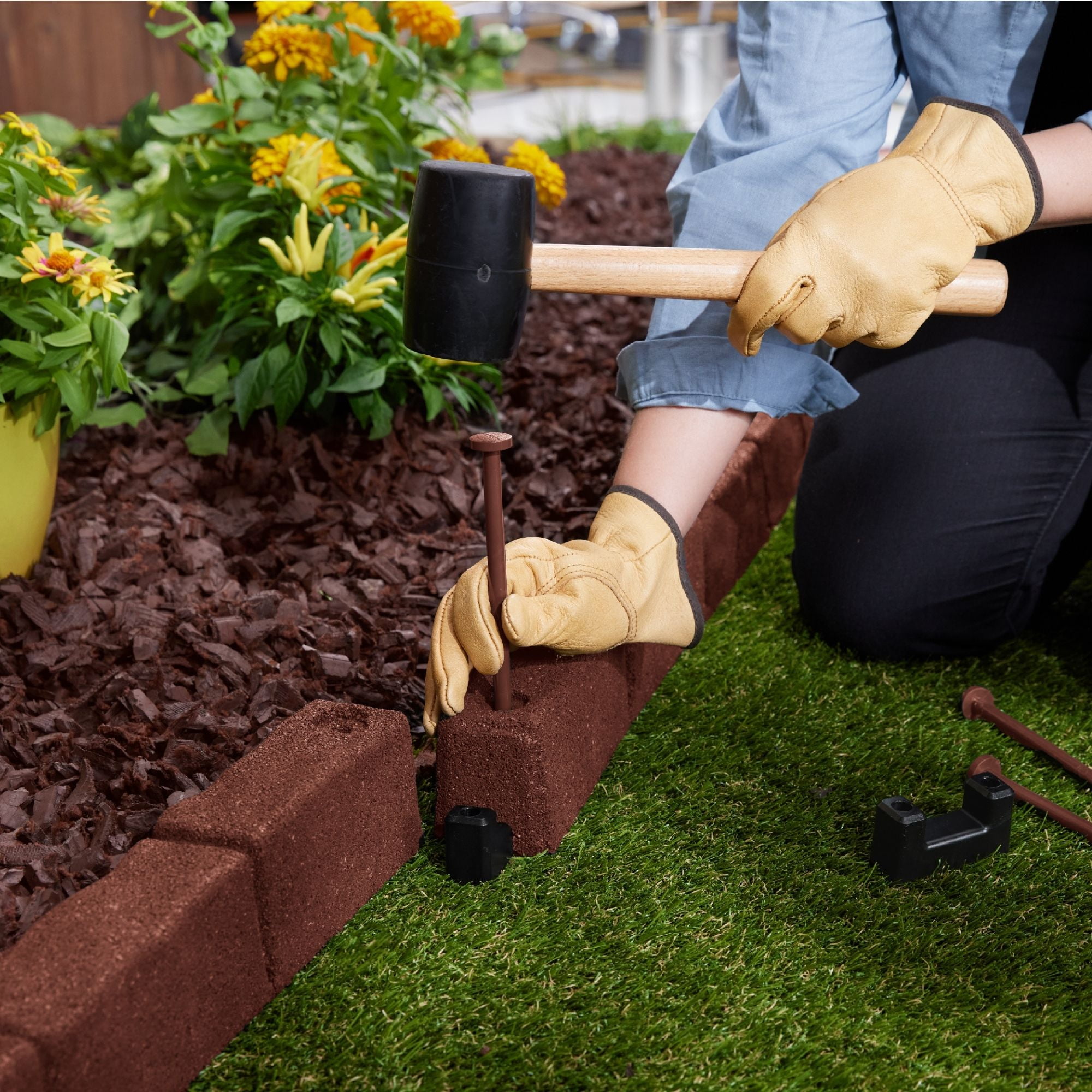 GroundSmart SmartLoc Cobblestone Landscape Edging, 4' Red Rubber Garden Edging Border, 36 pack