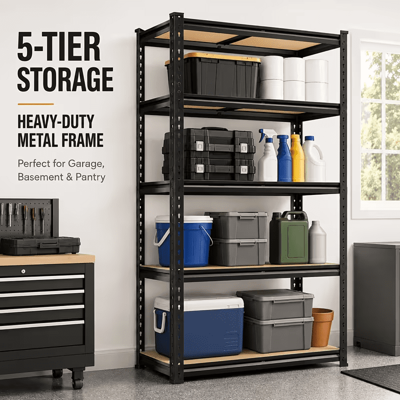AISWORD 5-Tier Heavy Duty Garage Shelving Unit,2000 lbs Capacity Adjustable Metal Storage Rack,Free-Standing Utility Shelves for Warehouse,Home,Basement,12"D x 28"W x 60"H