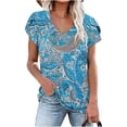 thumbnail image 3 of Camiseta de Manga Corta Suelta con Cuello en V Impresa, Blusa Casual para el Hogar Y el Uso Diario, 3 of 4