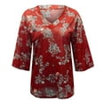 thumbnail image 4 of Okbop V Neck Tops for Women,Loose Sexy Floral Print Three Quarter Sleeve V-Neck T-Shirt Pink Blouses for Women Daddys Lil Monster Shirt, 4 of 5