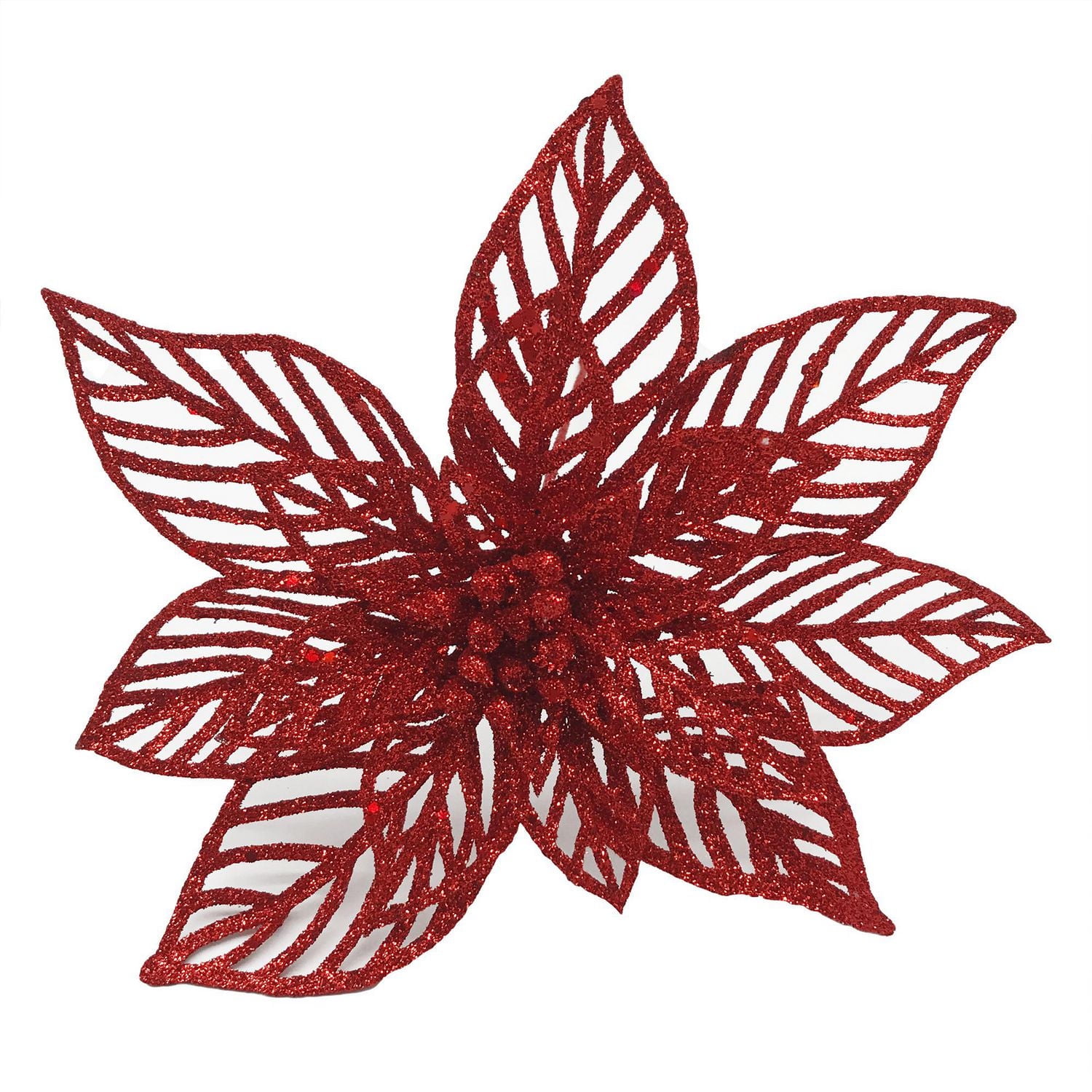 Holiday Time 9IN Red Glitter Poinsettia Pick