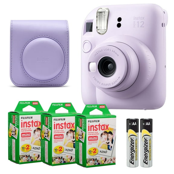Fujifilm Instax Mini 12 Camera (Lilac Purple)   Case   Instax Mini Instant Film (60 Sheets)