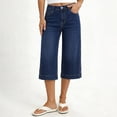 thumbnail image 2 of Denim Pants for Women High Waist Wide Leg Baggy Jeans Capris Stretchy Casual Work Office Trousers with Pockets Dark Blue 2XL, 2 of 7