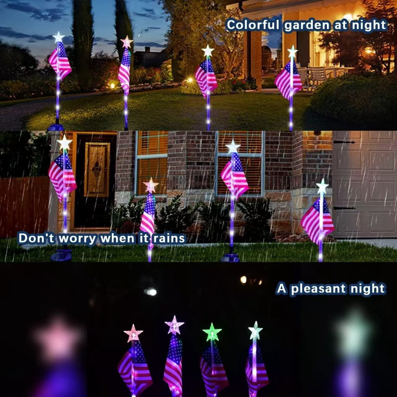 Solar American Flag Pathway Stake Lights, 29 Inch Red White and Blue LED Star Lights for National Day, 4th of July Outdoor Decor Star Solar Stake Lights for Yard Patio Walkway