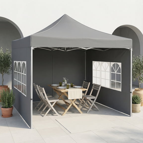 COBIZI 10x10 Heavy Duty Pop Up Canopy Tent with 4 Sidewalls, Commercial Instant Waterproof Shelter, UV 50  with Silver Coated, Upgraded Thickened Hexagonal Legs,Gray