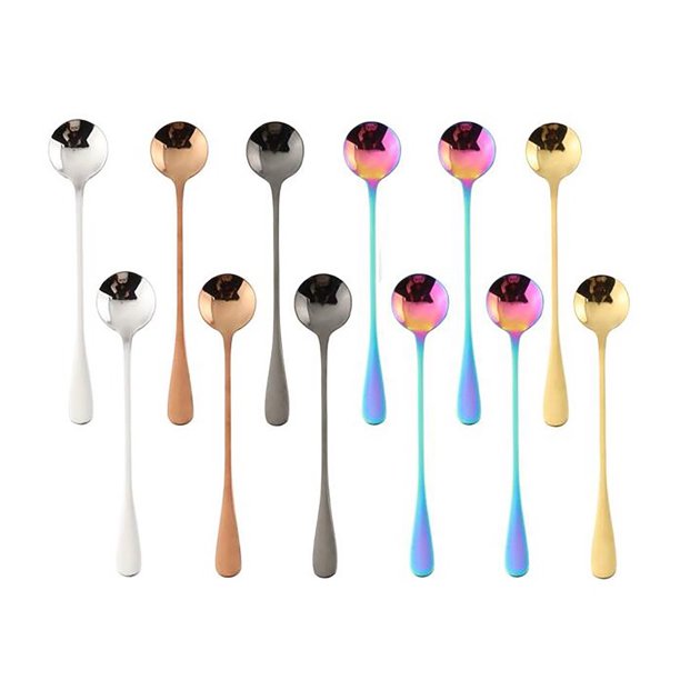 Gibobby Cuchara para de inoxidable con largo, cuchara redonda para mezclar hielo, 12 Uds.(Plata de plata)