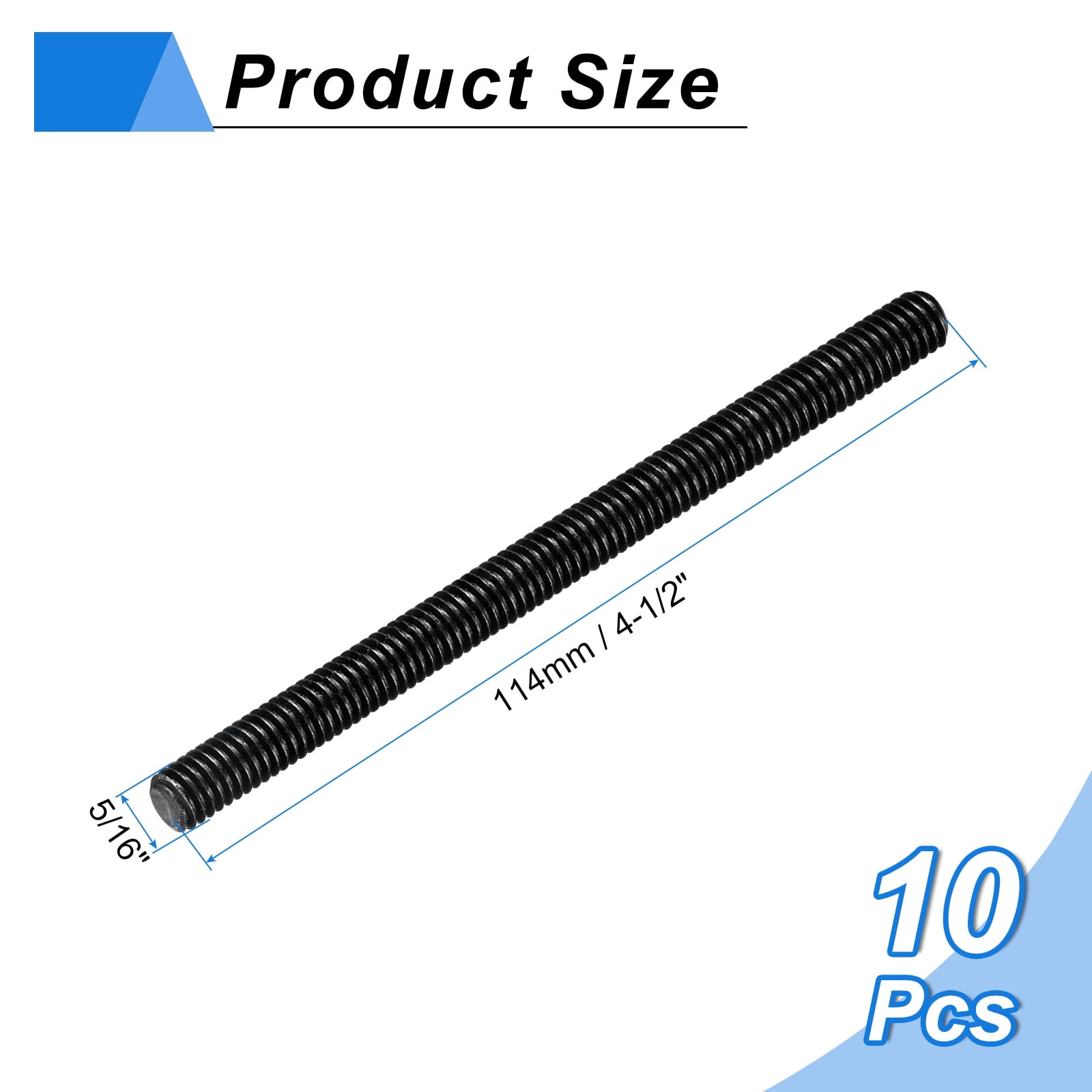 10Pcs Fully All Threaded Rod, 5/16" Thread 18 Pitch 4-1/2" Length Carbon Steel Long Threaded Screw