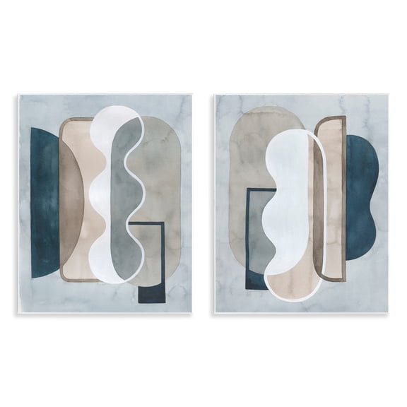 Stupell Industries Wavy Retro Contemporary Abstract Painting Unframed Art Print Wall Art, 11 x 14, Set of 2