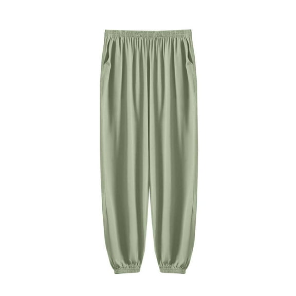 Mens Lounge Pants Elastic Waist Wide Leg Lounge Pants with Pocket Solid Color Trendy Casual Pajama Bottoms Army Green 2XL