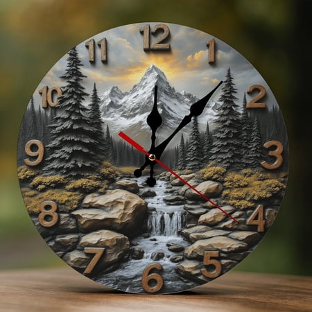 Wall Clock Decorative - Vintage Mountain River Print 2D Vintage Wall Clocks Battery Operated Silent Non-Ticking for Bedroom, Living Room, Kitchen, Office, Classroom, 10 Inch