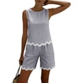 thumbnail image 6 of Women's Striped Two-Piece Sleeveless Patchwork Trimmed And Shorts Casual Summer Set, 6 of 6