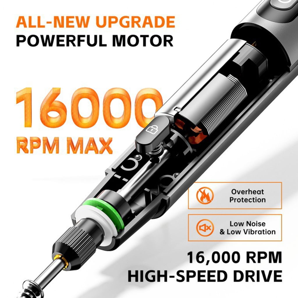 PatungKu 34 in 1 Digital Engraving Pen with LED Light 6 Speed Adjustment 16000 WHIRLS Rechargeable Forward Reverse Function for Accuracy Control