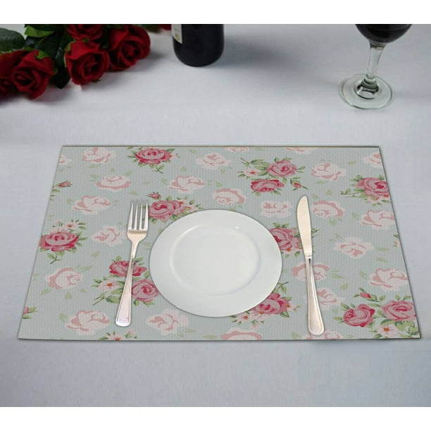 ECZJNT Floral vintage pattern Shabby chic rose Placemat Table Mat Cup