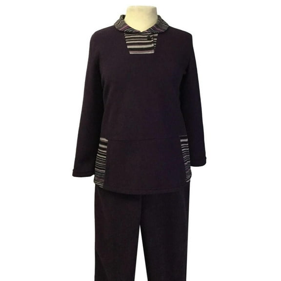 Adaptive Shoulder-Snap Looper Terry Pant Set with Collar-Plum-Size 2X