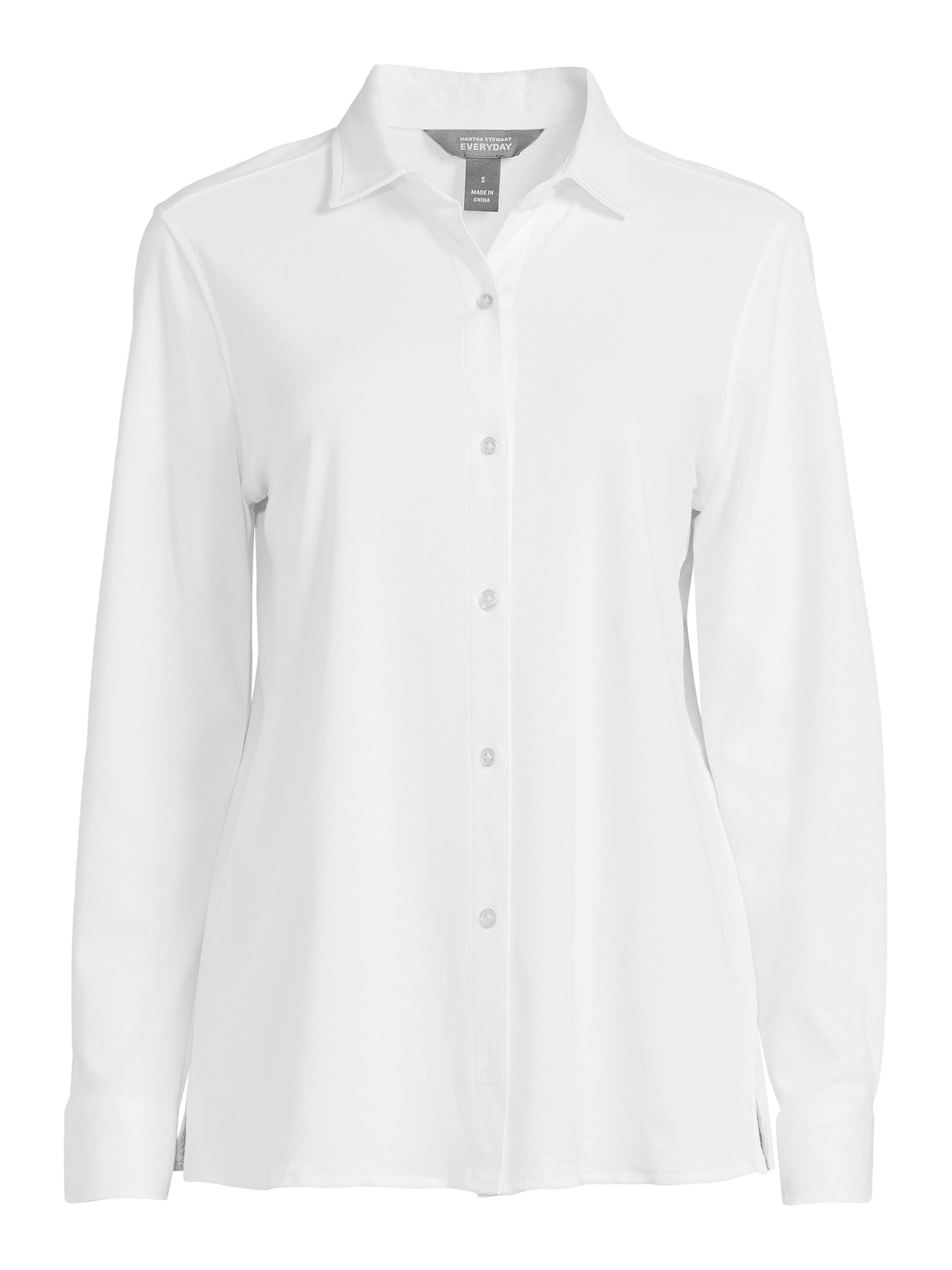 Martha Stewart Everyday Womens Knit Button Down Long Sleeve Shirt